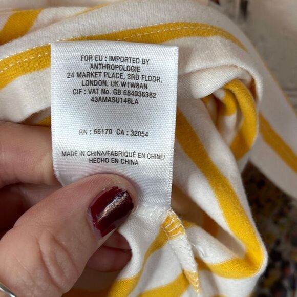 Anthropologie by Postmate Sleeveless Yellow white Stripe Floral Trim size small - Picture 3 of 8